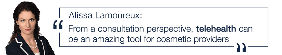blog-pic_Telehealth_txt Alissa Lamoureux quote - from a consultation perspective, telehealth can be amazing tool for cosmetic providers