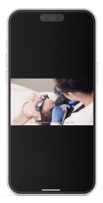 onboarding 4 Smartphone screens displaying the Lumenis App interface, with training videos, clinical protocols, and demos